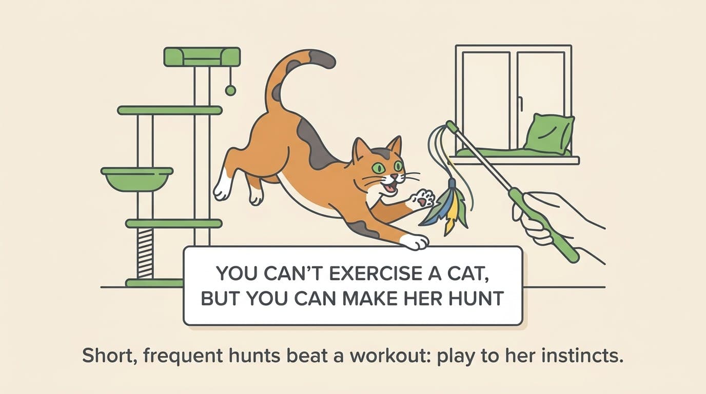 Getting an indoor cat moving: play that burns calories