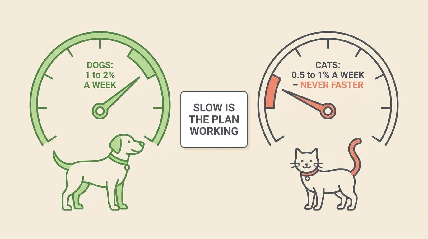 How much to lose and how fast: safe rates for dogs and cats