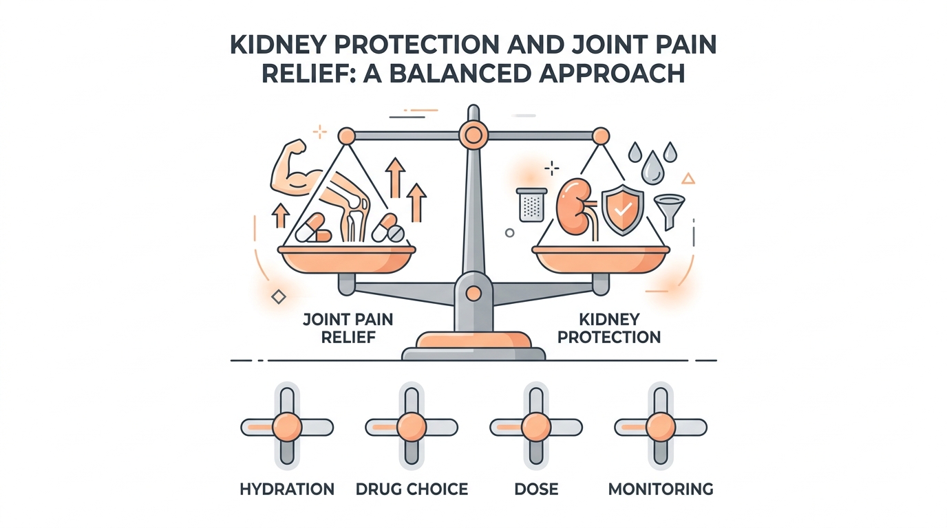 A balance between joint pain relief and kidney protection, with the levers that tip it