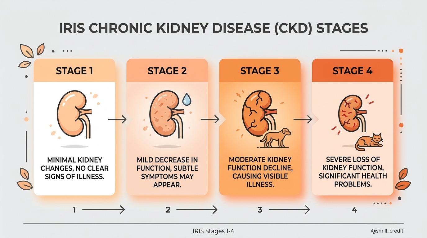 The four IRIS stages of chronic kidney disease, from earliest to most advanced