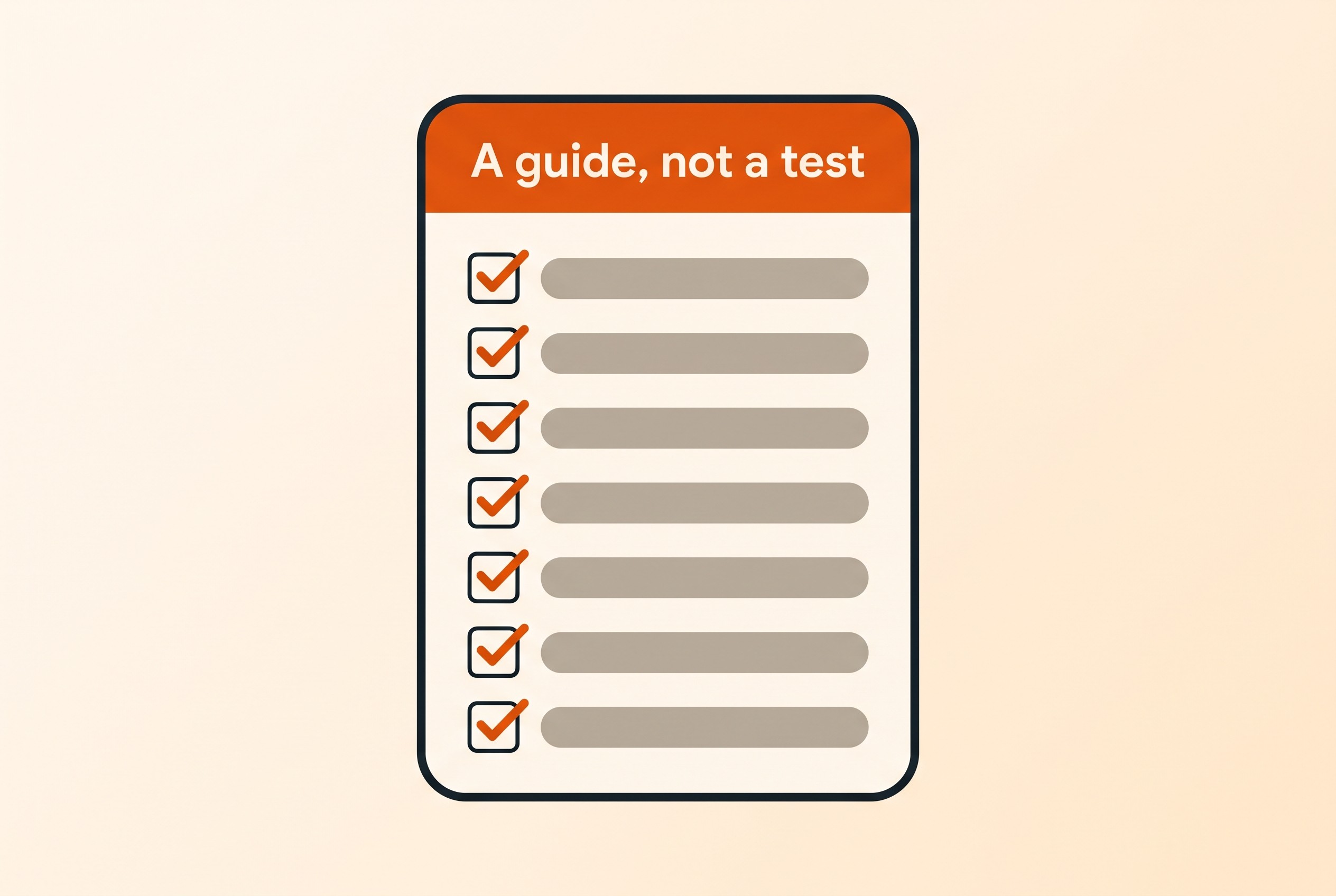 Favrot's eight criteria laid out as a checklist with a clear label reading a guide not a test, two boxes highlighting the features defined by what is spared