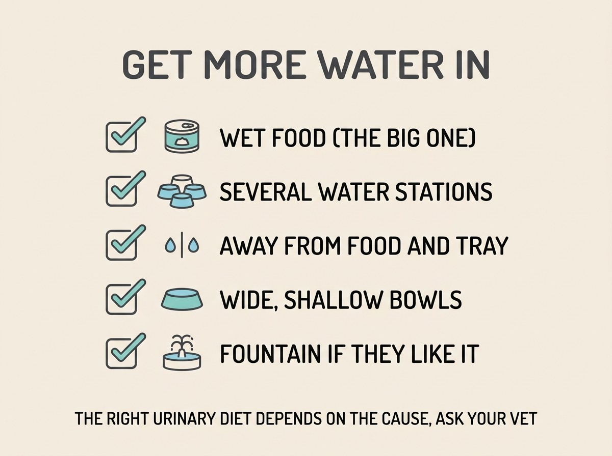 Tactics card listing ways to get more water into a cat