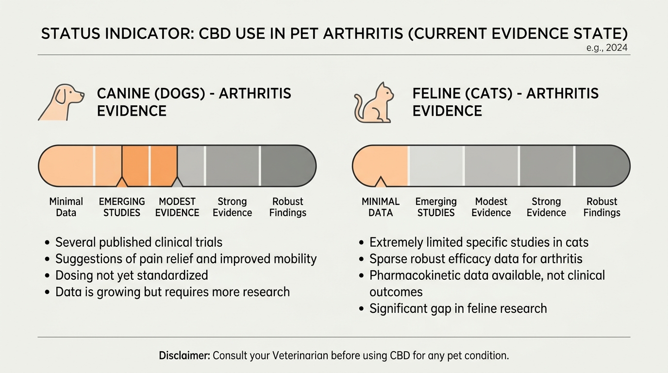 The evidence for CBD in pet arthritis: emerging and modest in dogs, minimal in cats