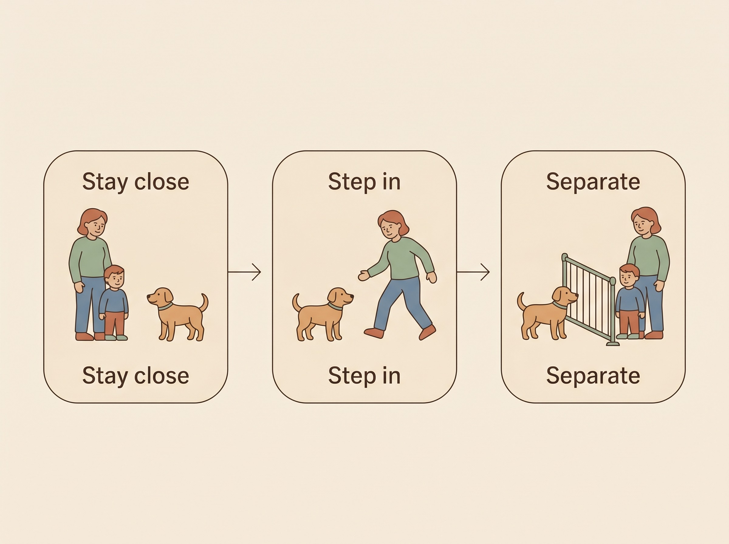 A supervision and separation routine for children and dogs at home