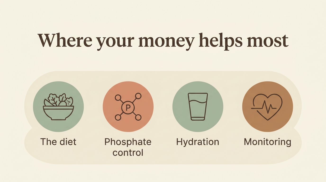A best-value graphic pointing at the proven levers of kidney care