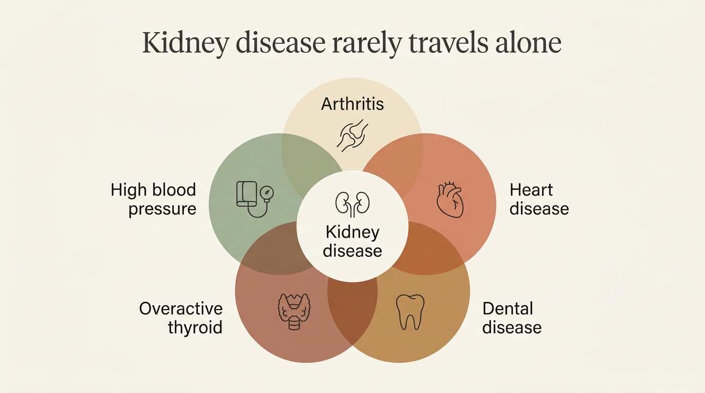 A labelled overlap diagram of kidney disease and its common companions