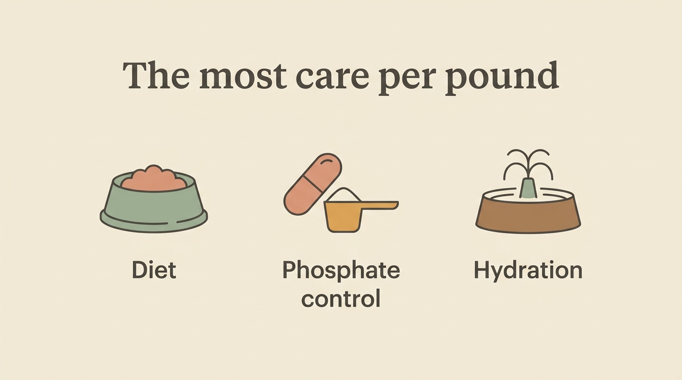 A labelled graphic of the highest-value levers, the most care per pound