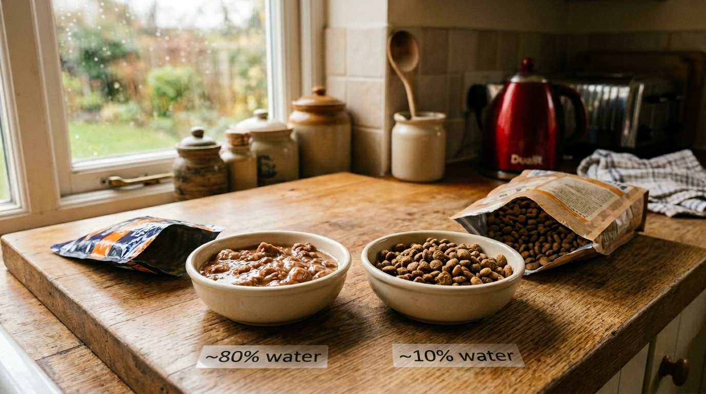 A comparison of the moisture content of wet versus dry pet food