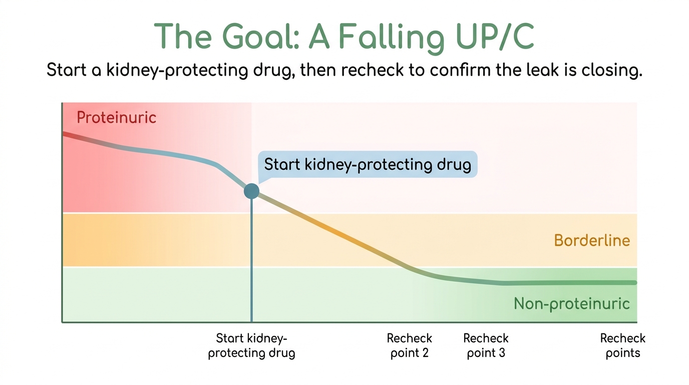Reducing proteinuria with kidney-protecting drugs and rechecking