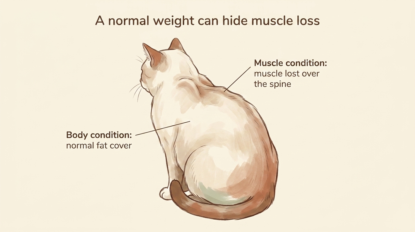 Body condition (fat) versus muscle condition assessed separately on a pet