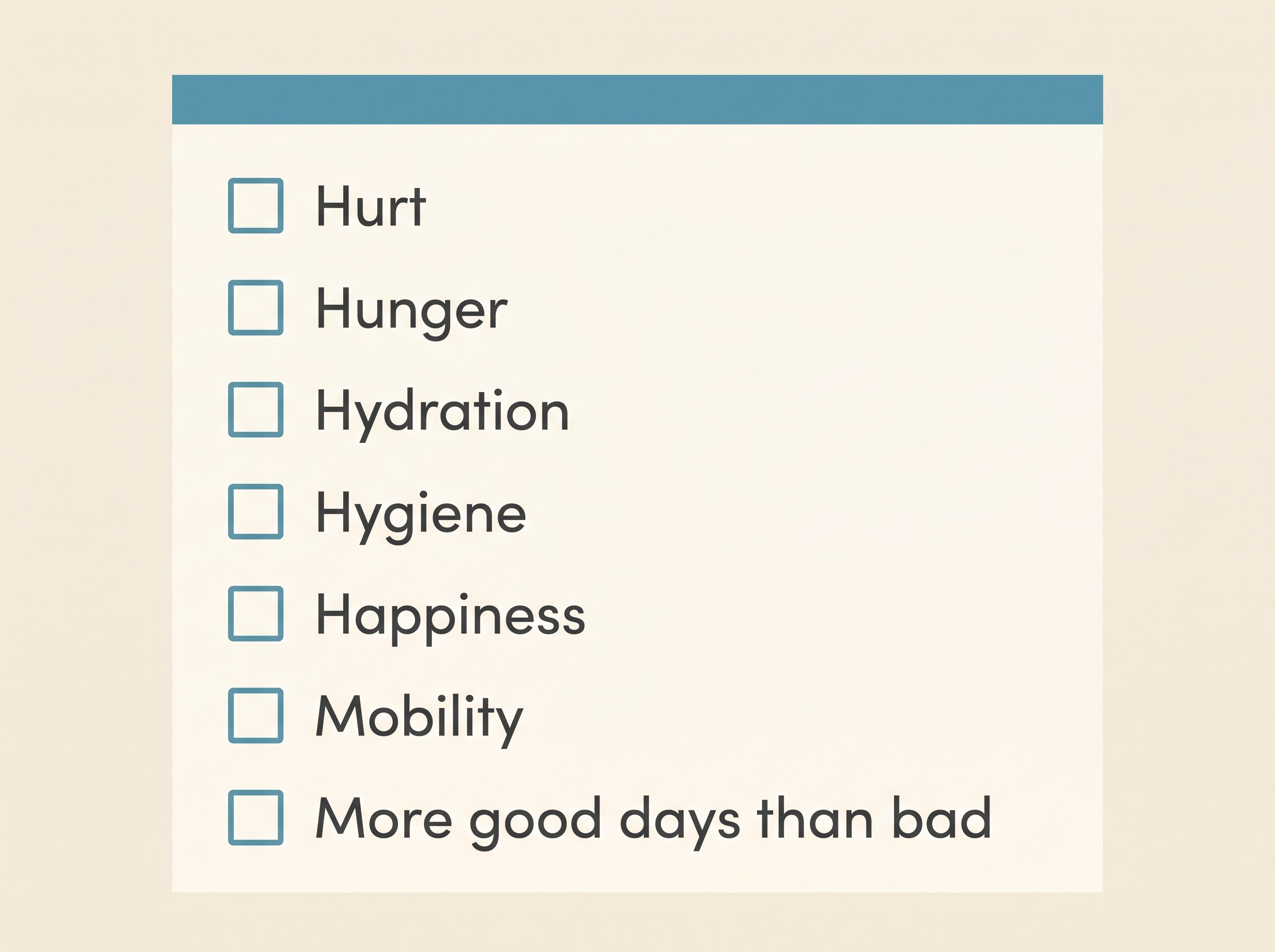 A simple seven-row quality-of-life checklist card