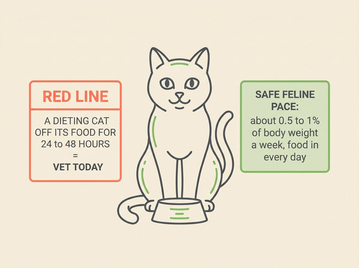 A coral-bordered red-line card and a green safe-pace tile for slimming cats