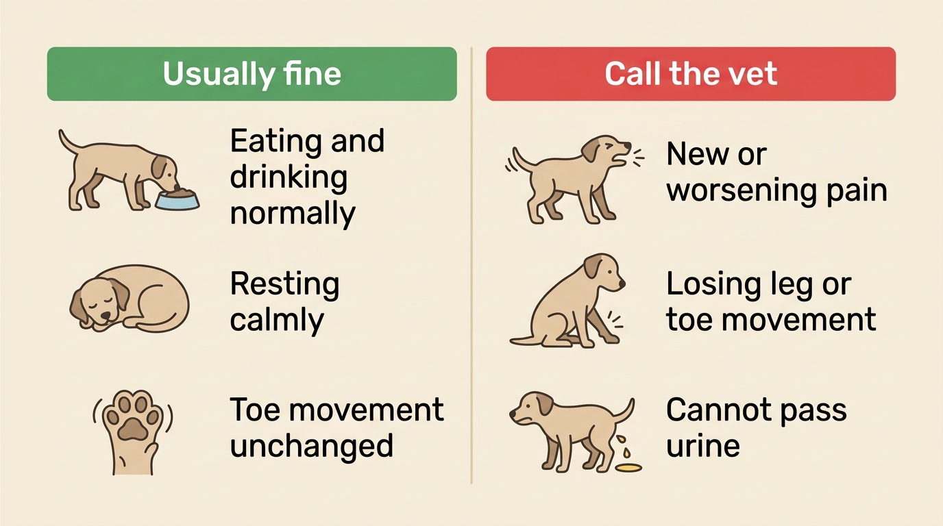 A two-column card separating normal recovery signs from red flags
