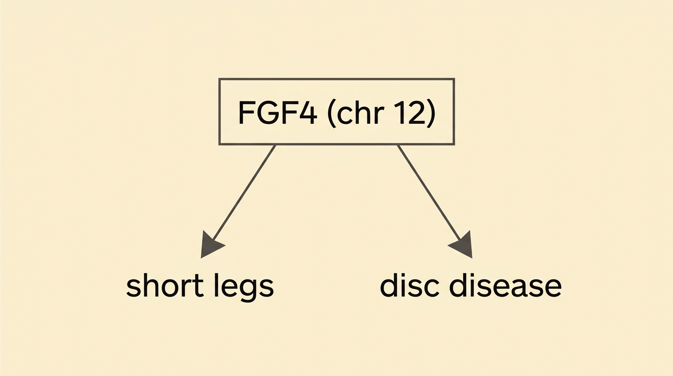 A simple gene diagram linking FGF4 to short legs and disc disease