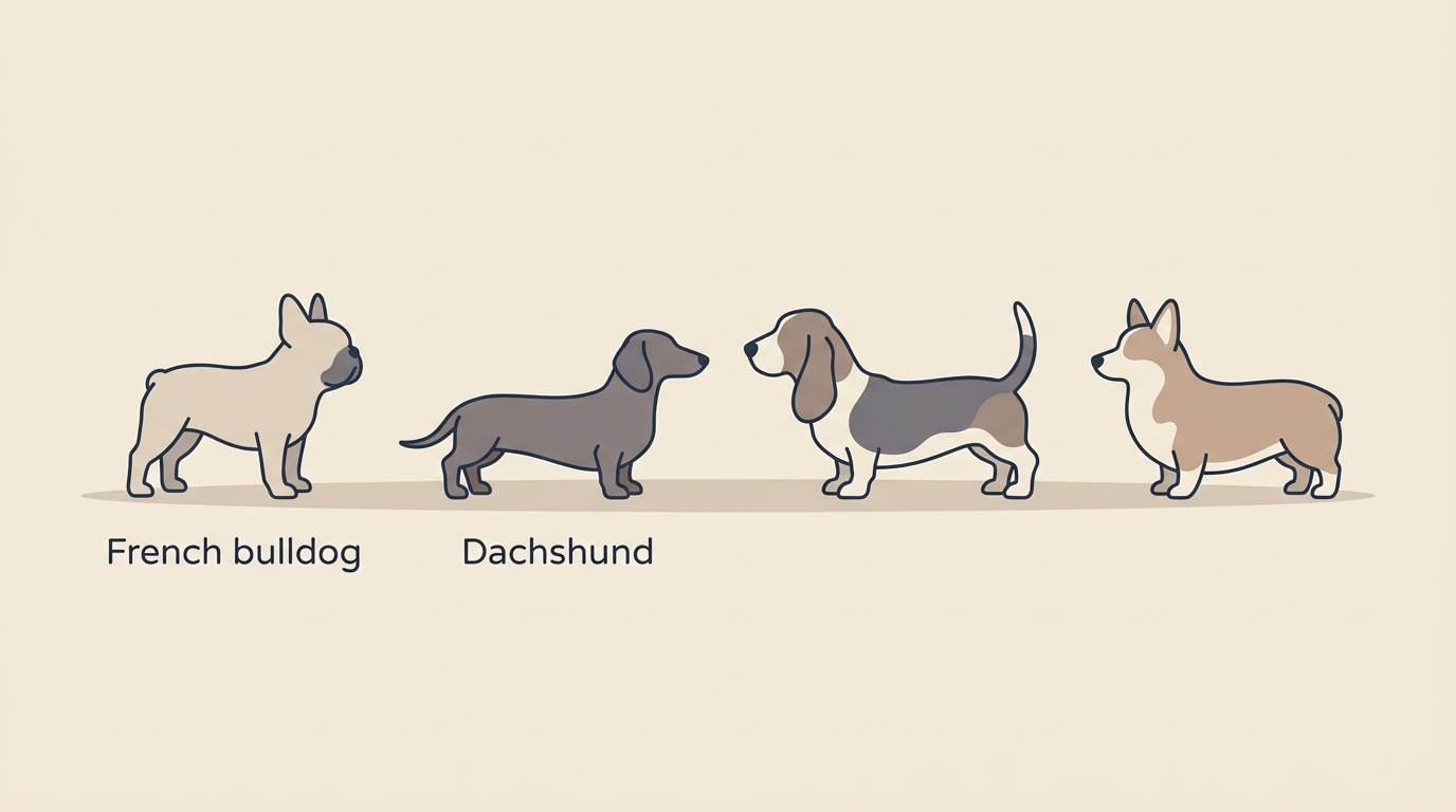 A line-up of at-risk dog breed silhouettes on a shelf