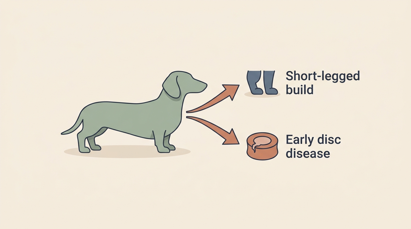 A simple diagram linking the chondrodystrophic body shape to disc risk