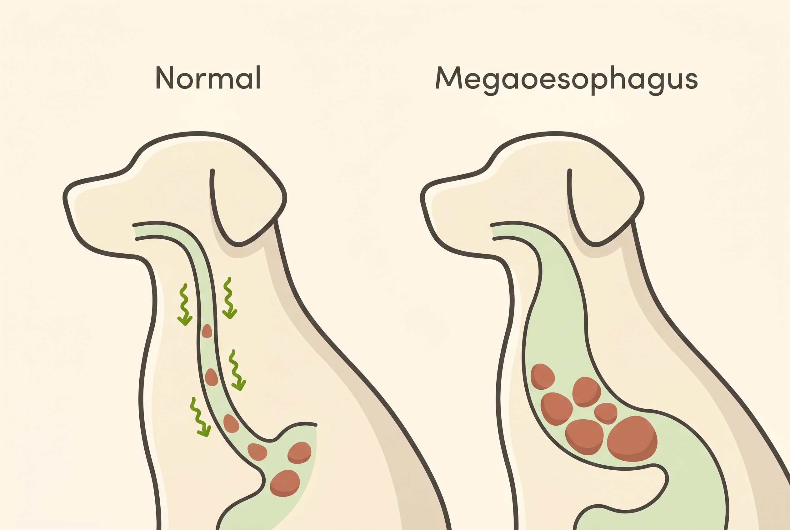 A normal oesophagus versus a dilated, megaoesophagus