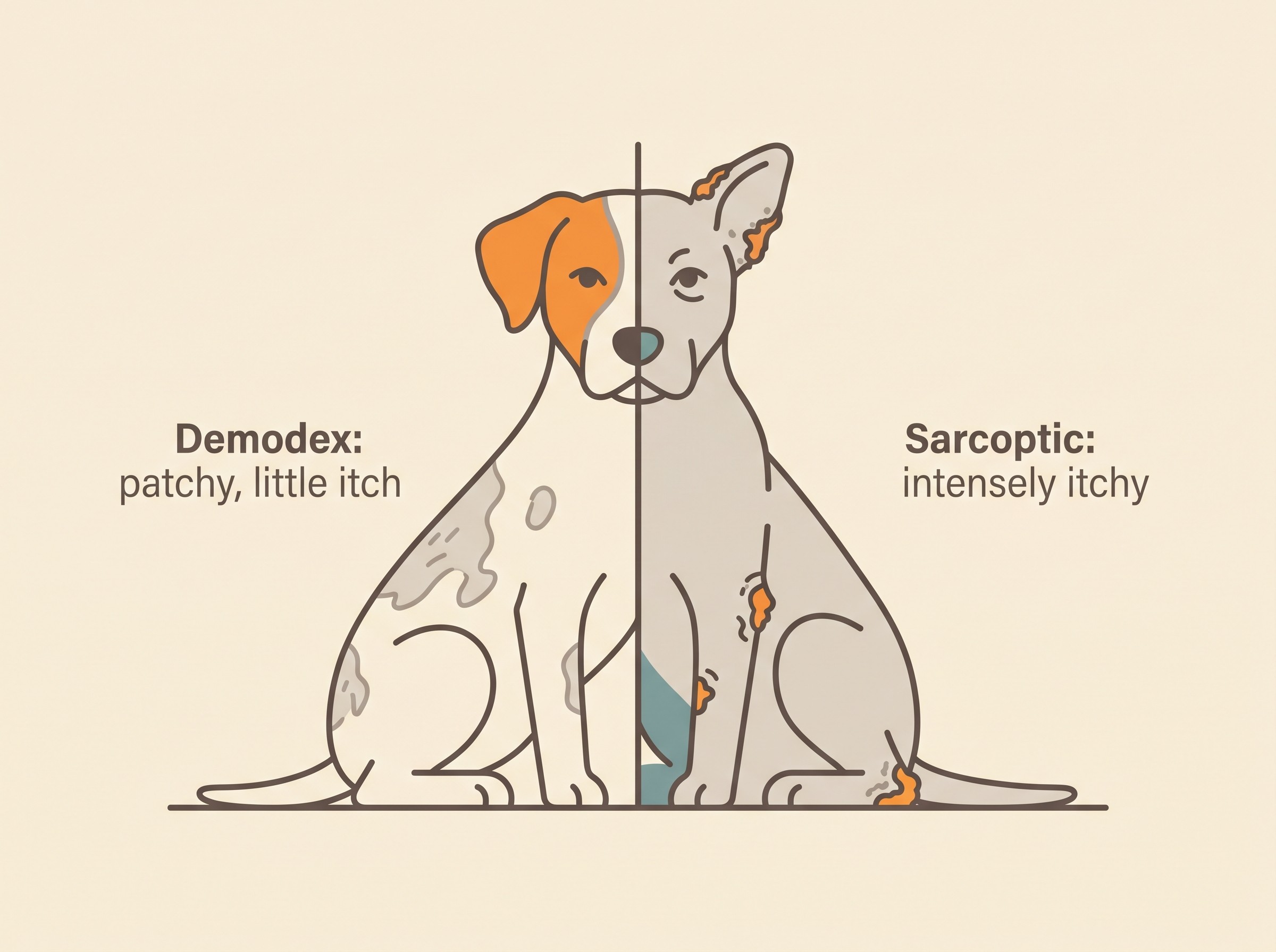 Demodex versus sarcoptic mange: site and behaviour at a glance