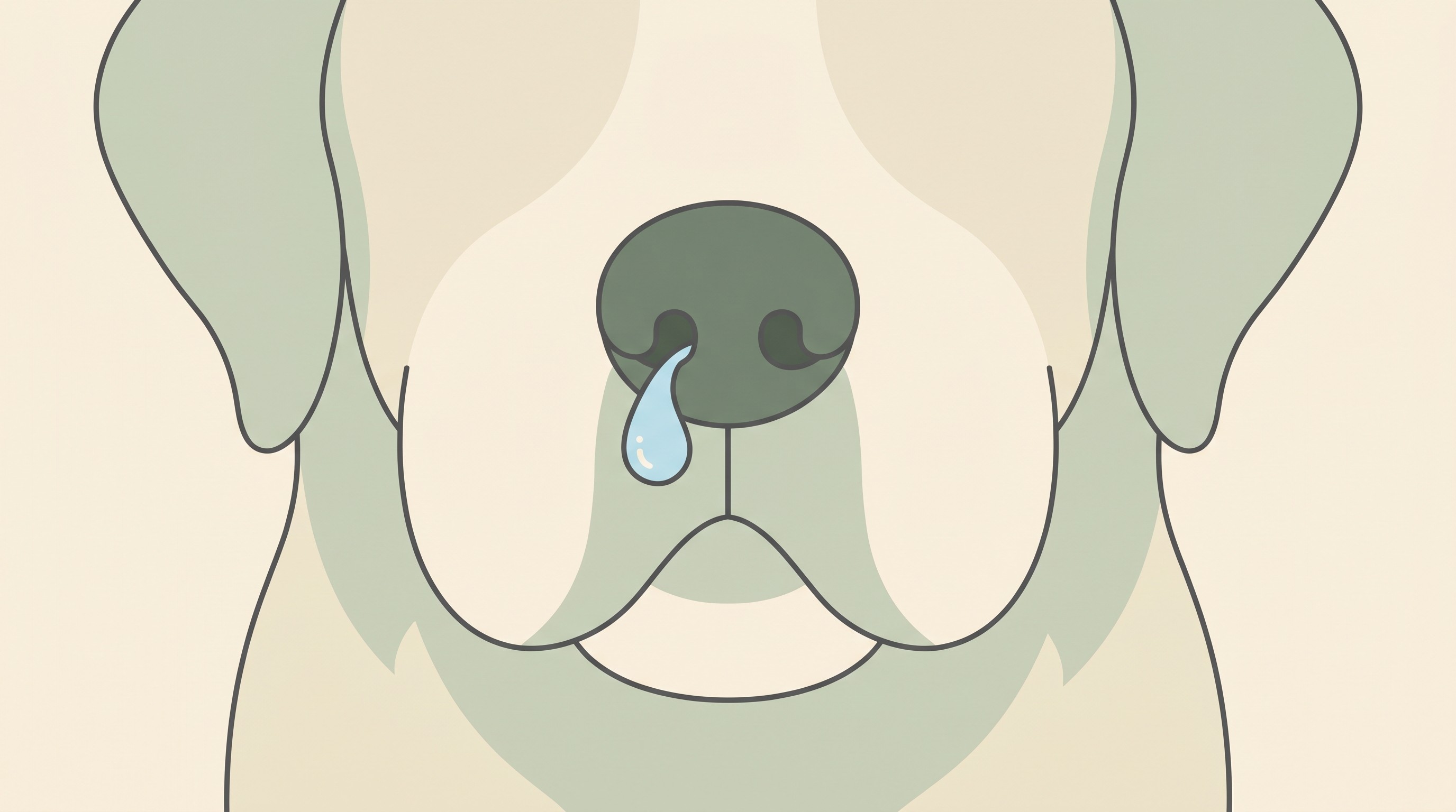A close-up of a dog's nose with a small amount of discharge from one nostril, drawn in a warm flat-vector style on a cream background