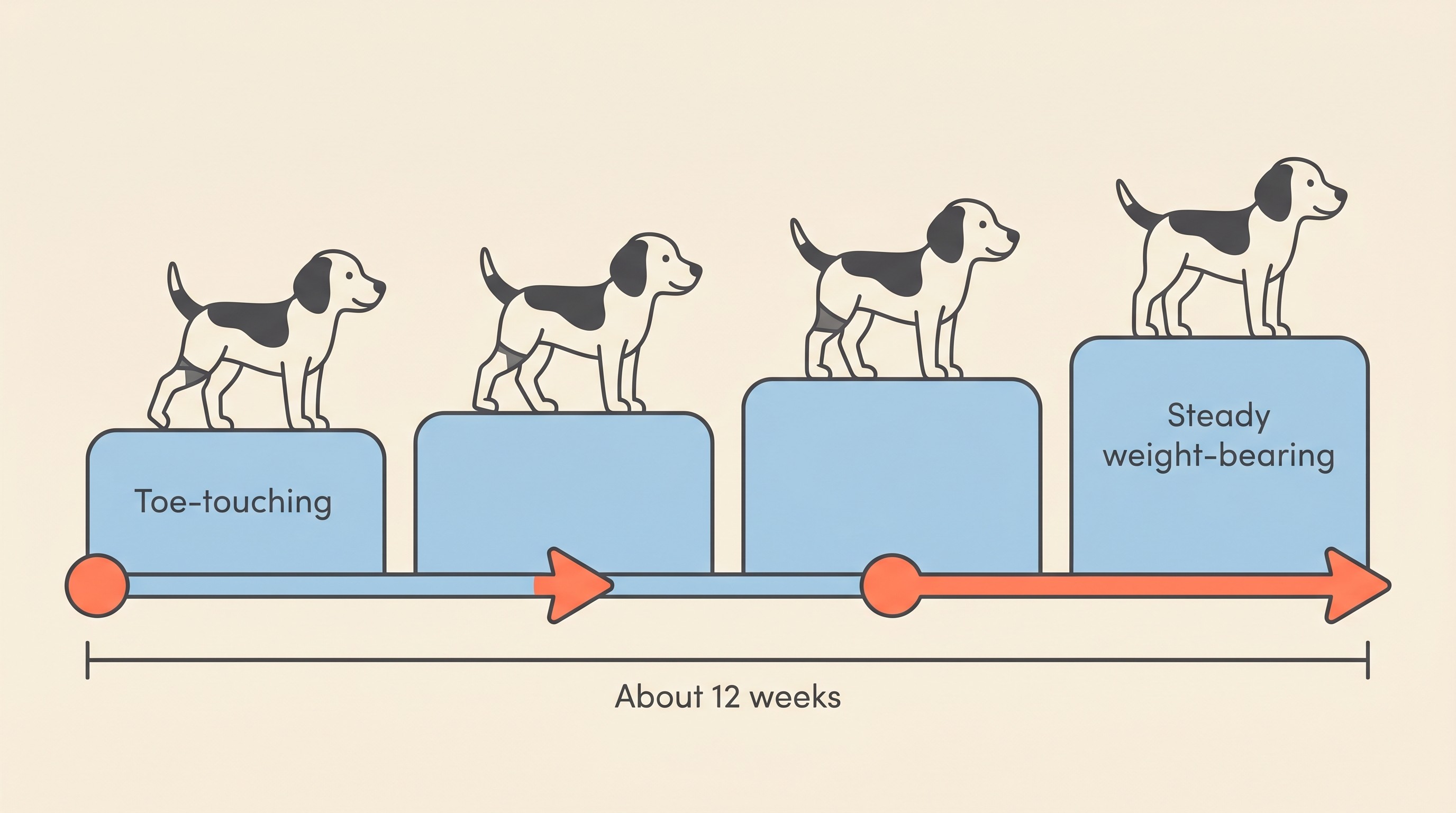 Four-step strip showing the early TPLO recovery expectation on a cream background