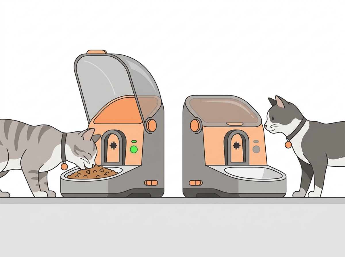 A microchip feeder and separate stations stopping the dieting cat raiding other bowls