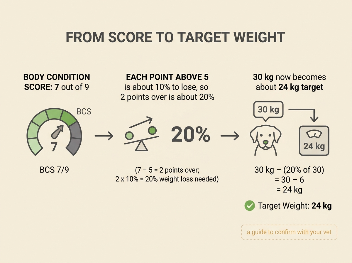 Body condition score to target weight: a three-step strip from BCS to about 10% per point to your target